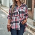 thumbnail image 2 of Feancey Women's Button Down Shirts Long Sleeve Plaid Shacket Lightweight Casual Gingham Shirt Dressy Trendy Going Out Blouses with Pockets Pink L, 2 of 10
