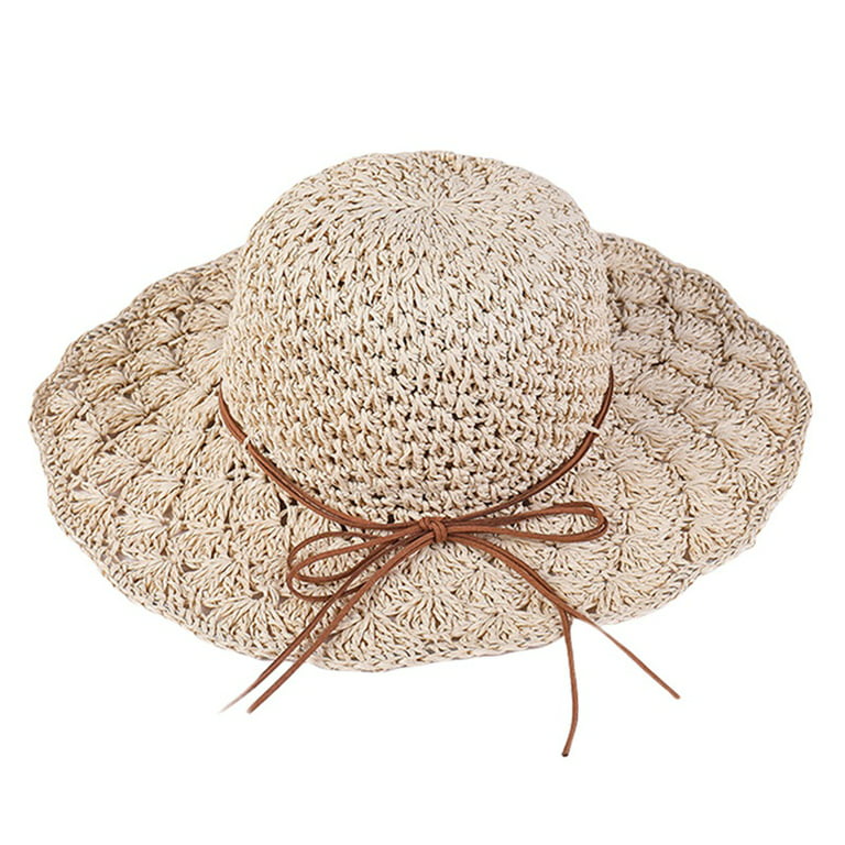 Maxcozy Womens Beach Sun Straw Hat Wide Brim UV Protection Hat Foldable  Roll up Cap for Summer 
