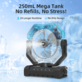 thumbnail image 2 of 16000mAh Rechargeable Camping Misting Fan, 250ml Water Tank Portable Battery Powered Fan, Standing/Hanging With Hook, 4 Speed, Remote Control, Timer, 4 LED Brightness, Black, 2 of 11