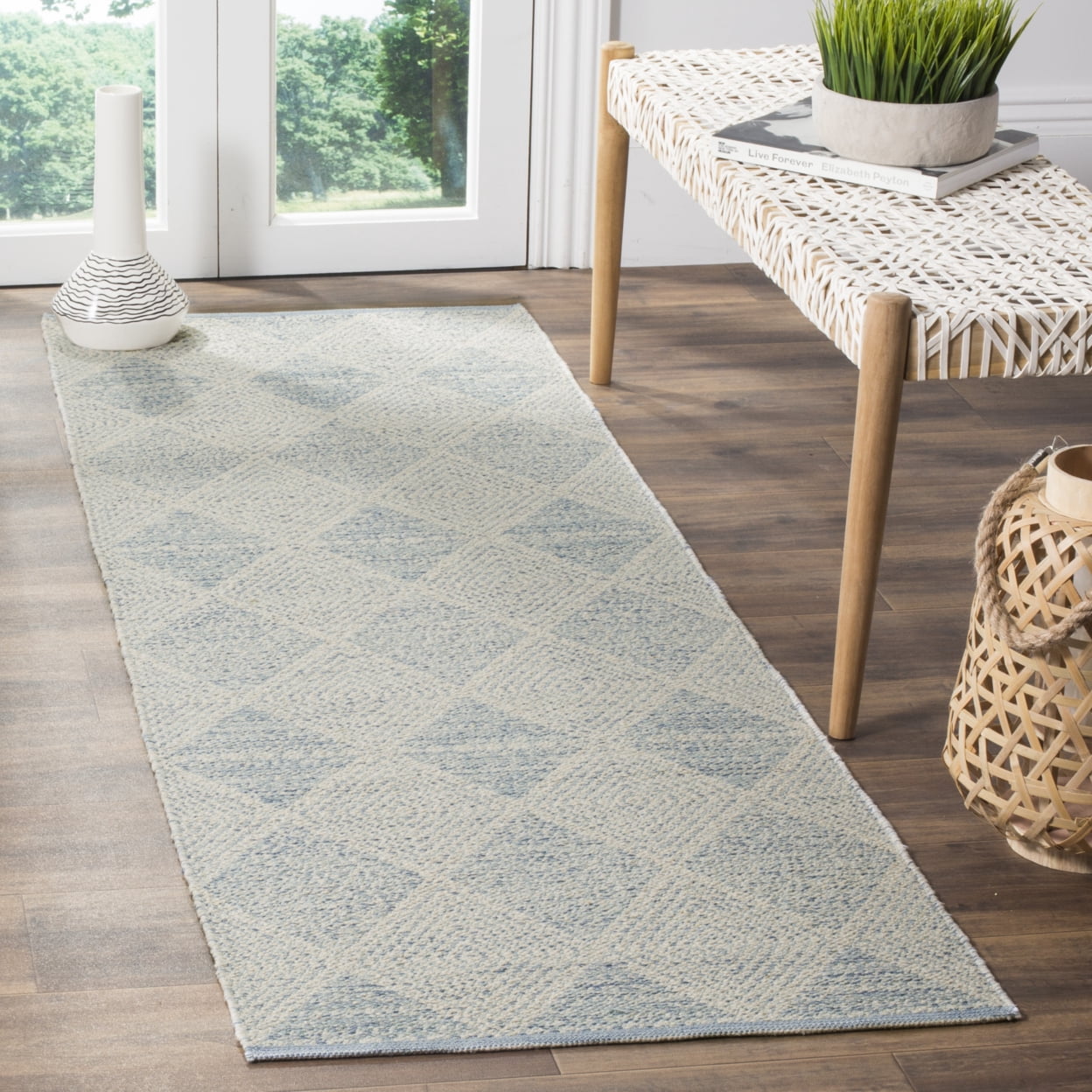 SAFAVIEH Montauk Caleb Geometric Diamond Cotton Area Rug, Light Blue, 3' x 5'