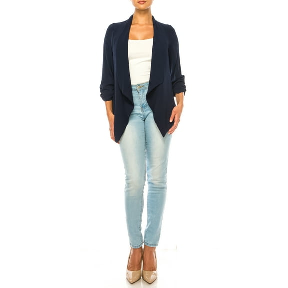 Women's Woven Casual Relaxed Fit Open Front Blazer Jacket