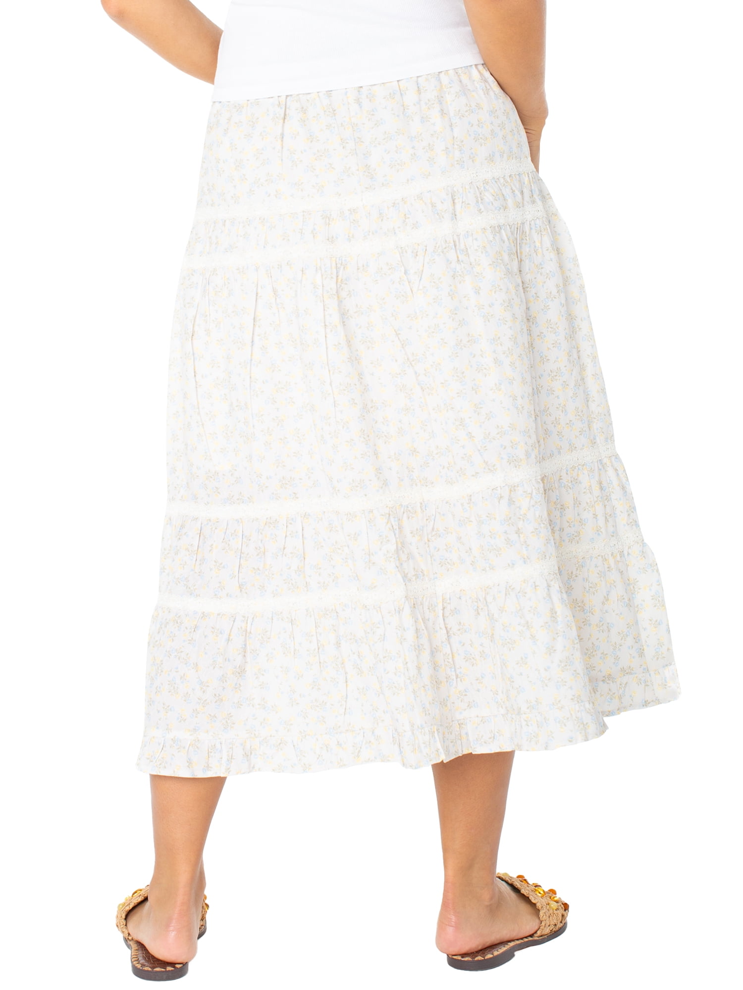 Celebrity Pink Women's and Women's Plus Tiered Ruffle Skirt with Lace Trim, Sizes XS-XXXL
