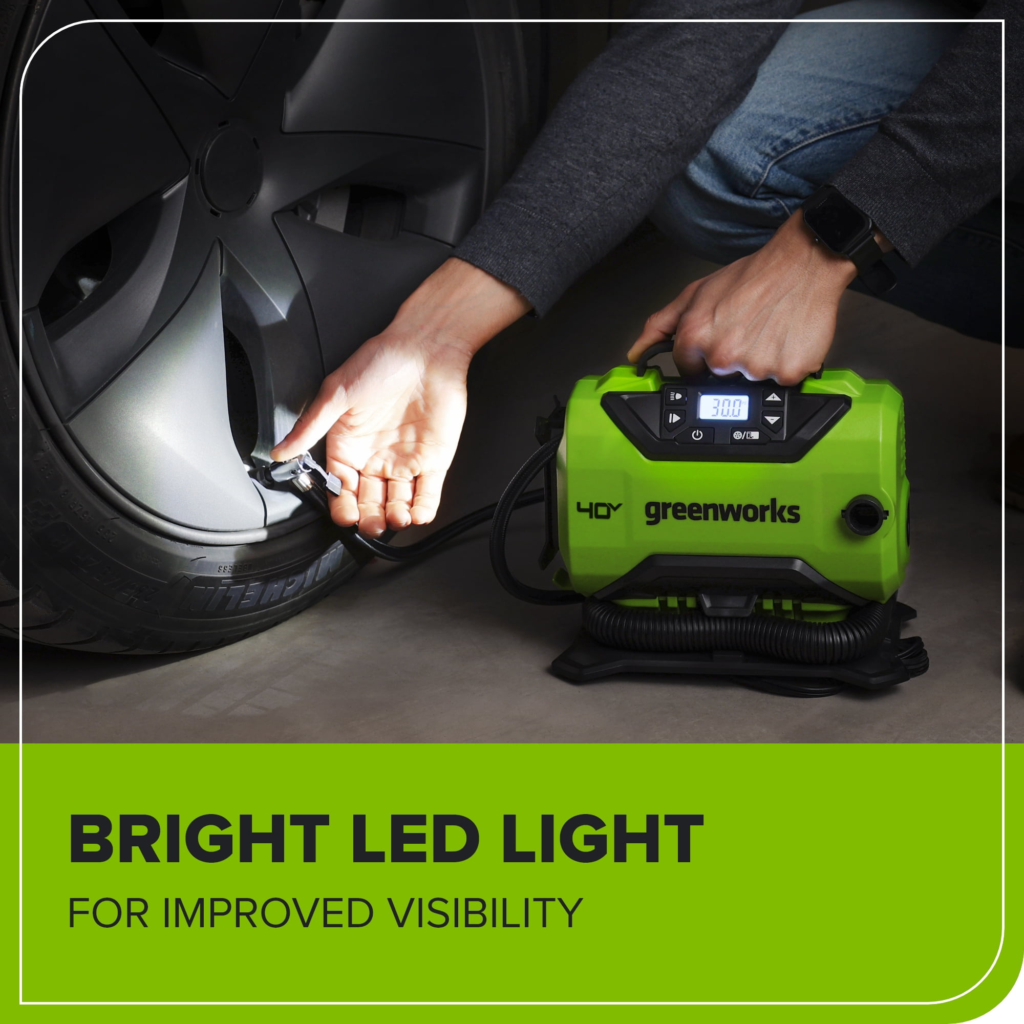 Greenworks 40V Cordless Tire Inflator, 160 PSI Portable Air Compressor, Tool Only