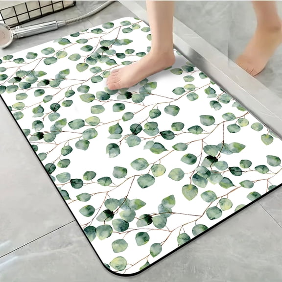 1pc Watercolor Eucalyptus Leaves Bathroom Rug Bathroom Decor and Accessories- Durable,Anti Slip,And Quick Drying,Suitable For Indoor/outdoor Use - Perfect For Bathrooms,Bedrooms,Kitchens