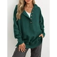 thumbnail image 3 of PRETTYGARDEN Womens Fashion Oversized Long Sleeve Hoodie Button Down V Neck Sweatshirt Side Slit Casual Pullover Tops, 3 of 9