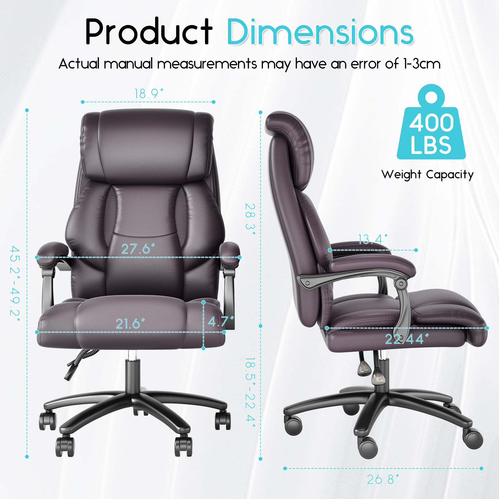 iooHug Reclining Executive Office Chair, Big and Tall Desk Chair with Wide Seat, High Back Ergonomic Computer Chair, Heavy Duty Faux Leather Recliner for Home Office, 400lbs, Black