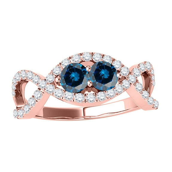 Mauli Jewels Engagement Rings for Women 1.25 Carat Two Stone Blue Diamond Engagement Ring Prong 14K Rose Gold