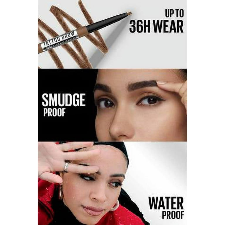 Maybelline Waterproof Eyebrow Pencil, With Precision Tip, Tattoo Brow 36 Hr  Brow Pencil, Natural Brown, 0.25gm