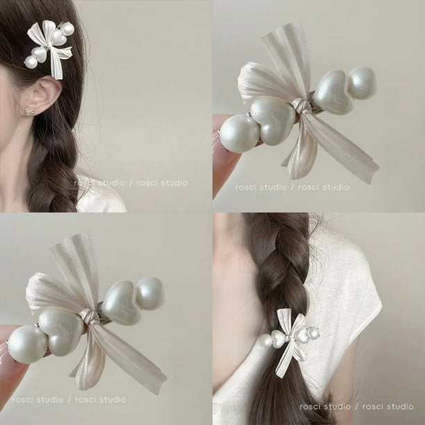 6 pinzas para el pelo con lazo elegantes para mujer, pasadores de pico de pato con cuentas de corazón y lazo, accesorios para el pelo para bodas y fiestas.