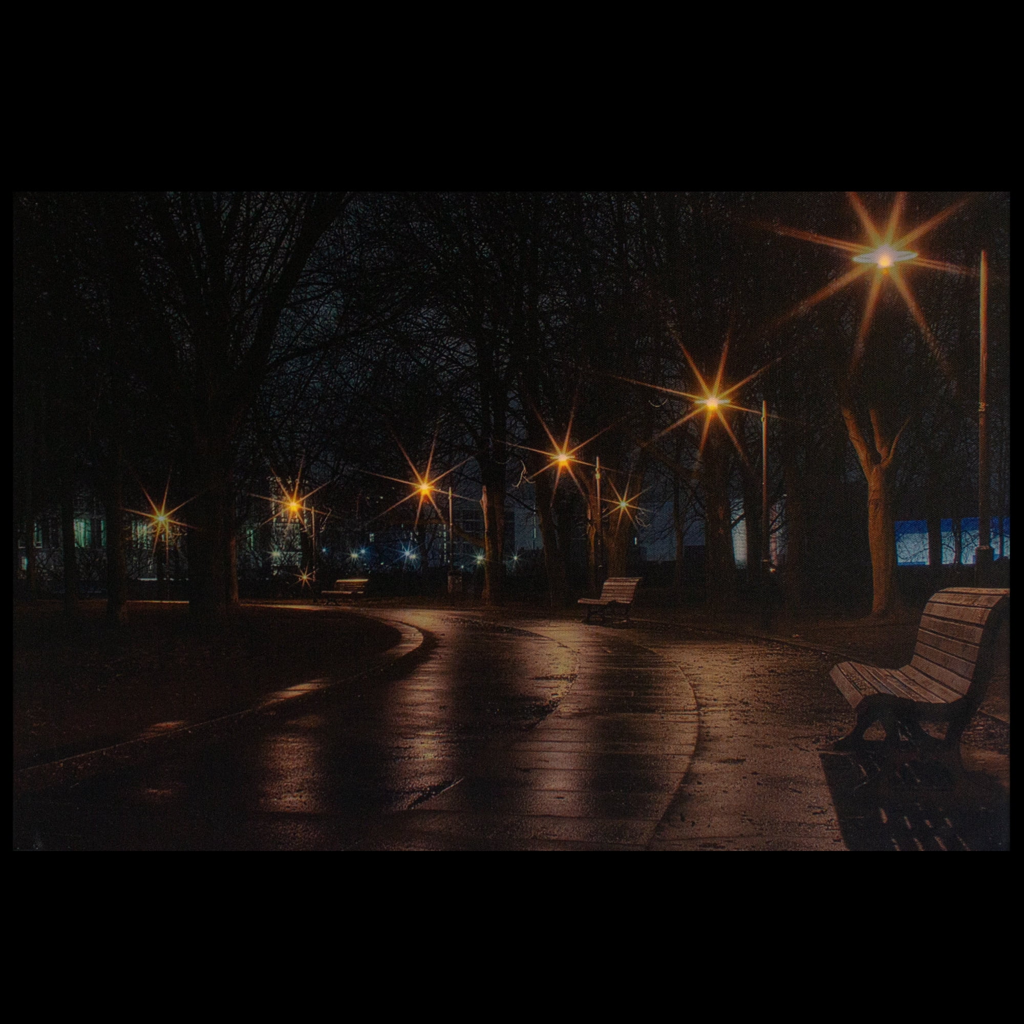 LED Lighted Nighttime City Park Scene Canvas Wall Art 15.75" x 23.75"