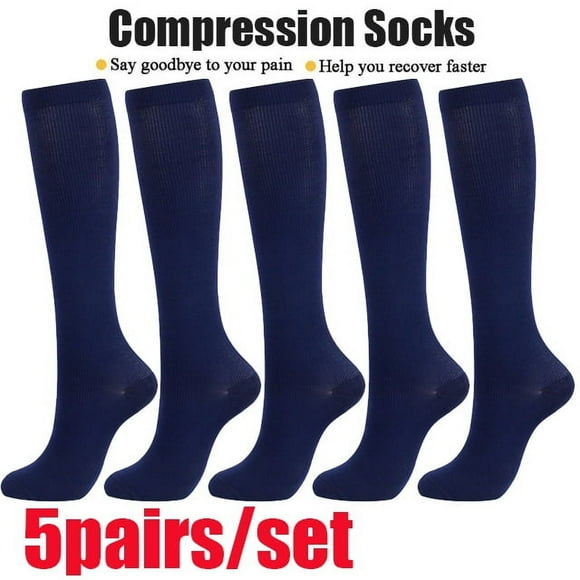 5 Pairs Pressure Compression Socks Leg Support Stretch Compression Socks Knee High Stockings Socks for Men Women, Helps Circulation, Anti Fatigue Pain Relief