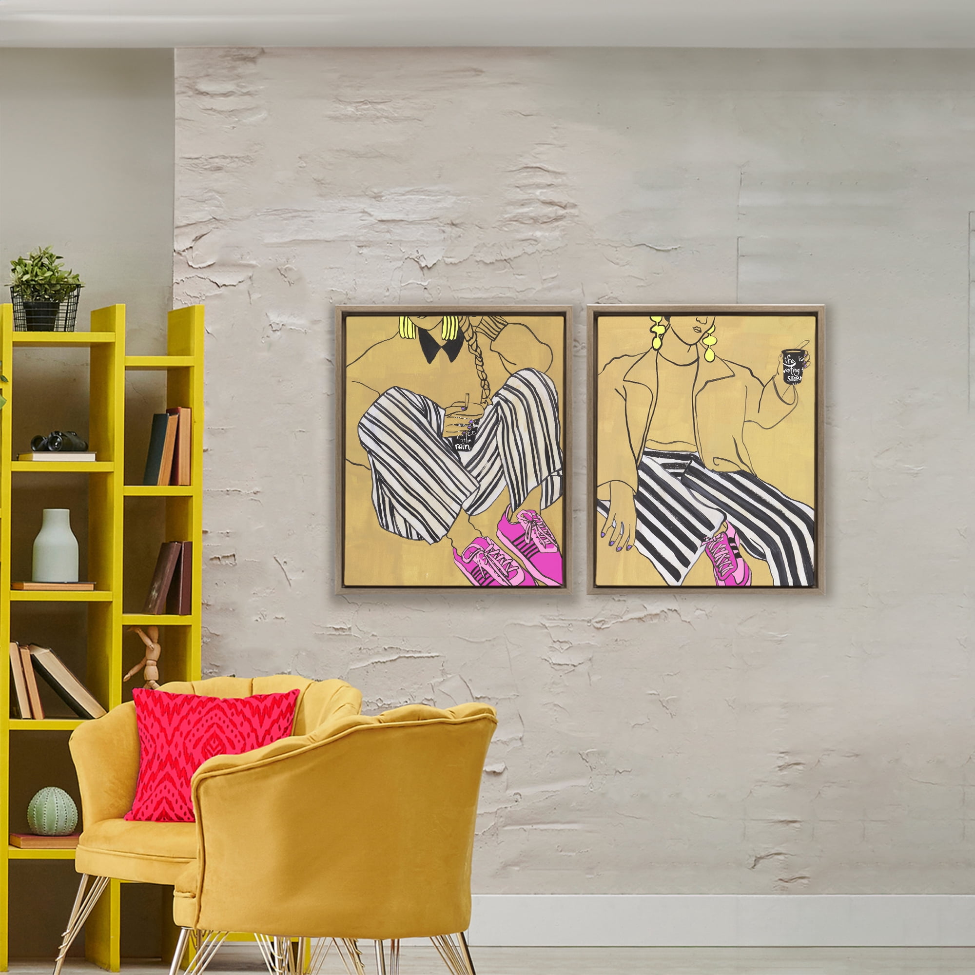 Stupell Industries Crimson Thread Fashion Poses 2 Piece Brown Framed Floater Canvas Set, design by Melissa Wang