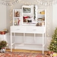 thumbnail image 4 of Homieasy Vanity Desk with LED Lighted Mirror, Makeup Desk with 5 Storage Shelves & 2 Drawers, Vanity Table, Modern Dressing Table with 3 Color Lighting Options, White, 4 of 8