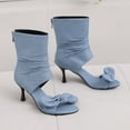 thumbnail image 2 of SACFOF Women's Peep Toe Stiletto Denim Sandals Summer Booties Lace Up Thin Heels Back Zip Tassel Pumps, 2 of 6