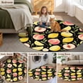 thumbnail image 5 of Summer Fruit Round Area Rug 6Ft Washable Circle Rugs for Bathroom Office, Spring Botanical Lemon Peach Black Non-Slip Carpet Floor Mats Indoor Outdoor Carpet Runner Aesthetic Home Decor, 5 of 8