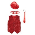 thumbnail image 3 of TiaoBug Unisex Kids Jazz Hip-hop Dance Outfits 4PCS Sequins Jacket Vest with Hat and Bowtie Necktie Red 7-8, 3 of 7