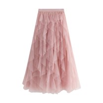 Lu's Chic Women's Tulle Skirt Tutu High Low Tea-length Asymmetrical Elastic Waist A-line Waisted Layered Midi Mesh Pleated Party Skirts Pink One Size