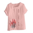 thumbnail image 4 of Aqestyerly Haut à Manches Courtes en Solde, T-Shirt Décontracté en Lin à Col Rond Imprimé à Manches Courtes pour Femmes Looks Polyvalents/rose(S), 4 of 4