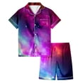 thumbnail image 1 of Girls Galaxy Print Pajama Set Short Sleeve Button Down Top with Comfy Shorts for Home Wear, 1 of 5