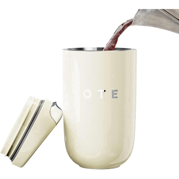 OTE BPA Free Coffee Cup 12 OZ Leakproof, Keep Ice & Hot Personal Travel Mug, 350 ML Vacuum Insulated Tumbler, Beige