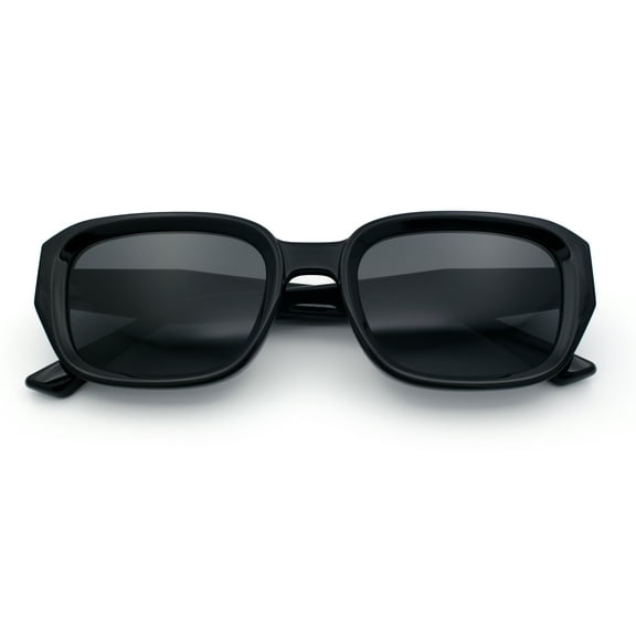 Womens Beveled Rectangle Mod Hipster Plastic Fashion Sunglasses All Black