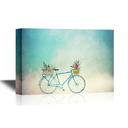 wall26 Canvas Wall Art - A Bicycle with Flowers on Abstract Background - Gallery Wrap Modern Home Decor | Ready to Hang - 32x48 (Best Way To Hang A Bike On A Wall)