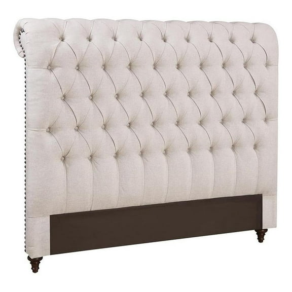 Pemberly Row Upholstered Fabric Full Size Headboard in Beige