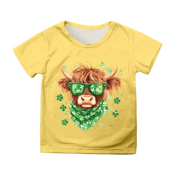 Boys St Patricks Day Shirt Size 8 Short Sleeve Letter Graphic Print Shirts Casual Loose T-Shirts Breathable Blouse Summer Clothes Yellow 12-13 Years