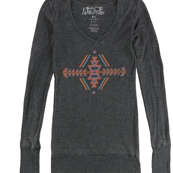 Peace Generation Womens Aztec Thermal Graphic T-Shirt, Grey, Medium