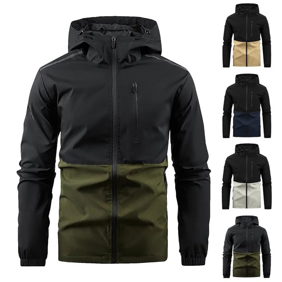 Txeol Men's Softshell Jacket Color Block Hooded Windbreaker Trendy Outdoor Water Resistant Hiking Coat Reflective Work Hoodies with Pockets,Dark Blue,XXL
