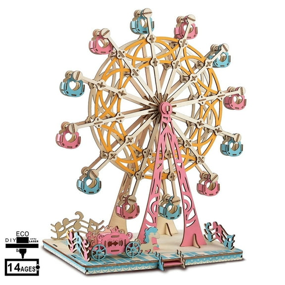 Kids 3D Puzzles Early Learning Amusement Park Ferris Wheel Whirligig DIY Wood Model Gift Toys for Children