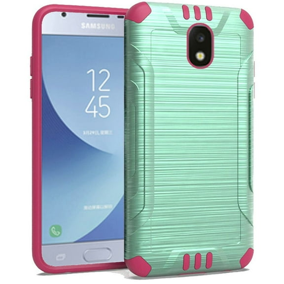 GSA Brushed Hybrid Case For Samsung Galaxy J3 (2018), J337, J3 Star, J3 Achieve & Express Teal/Hot Pink