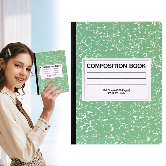 CCOCC 2026 New Composition Notebook,100 Sheet Wide Ruled Composition Notebook,9-3/4X7-1/2"Wide Ruled Notebook,Sewn Binding Composition Book for Classroom Work,Marble Journal Wide Lined Notebook,Green
