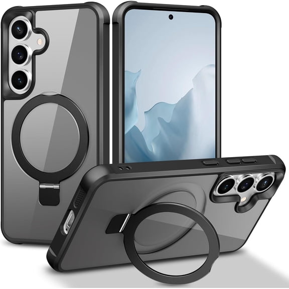 MYKOMI Magnetic Compatible with Samsung Galaxy S25 Case with Stand [Military Grade Drop][Compatible with Magnet] Ring Holder Translucent Slim Hard Back Soft Edge