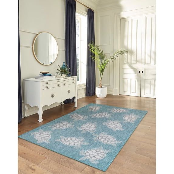 Liora Manne Carmel Seaturtles 8'10" x 11'9" Aqua Area Rugs CRE91841304