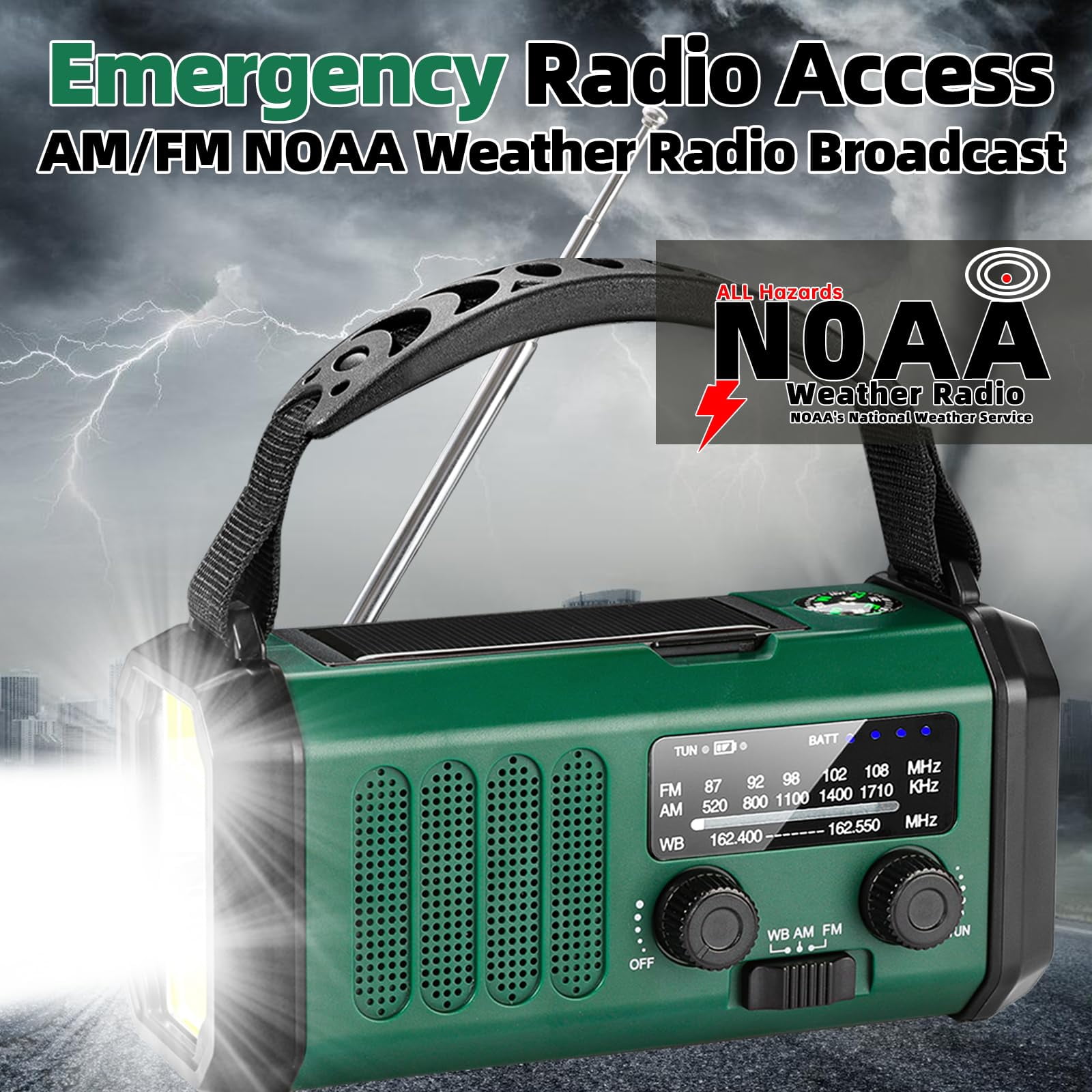 Hand Crank Emergency Radio 37000mwhsolar Portable Noaa Am Fm Weather With 3mode Flashlight And Reading Light Cell Phone Home Distress Signa