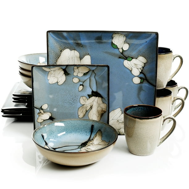 Bloomington 16 Piece Square Dinnerware Set in Blue