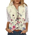 thumbnail image 4 of Mujeres Casual Cuello en V Botón Hallow Out 3/4 Manga Camisas Túnica Floral Impreso Pullover Tops Fridja fjkfkj3943, 4 of 9