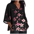 thumbnail image 2 of Xuyuer Women's 3/4 Length Sleeve Tops V Neck Casual Vacation Loose Fit S-5XL Ruffle Cuffs Shirts Dressy Flowy Tunic Tops Hawaiian Shirts Summer Floral Printed Shirt Casual Soft Tunic Tops, 2 of 5
