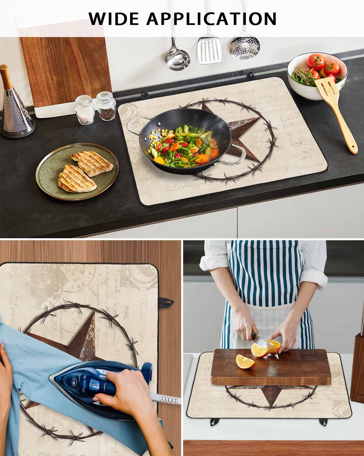 nqOlkjepod Large Induction Cooktop Protector Mat 28.5"x20.5", Texas Star Vintage Stove Top Covers for Electric Stove, Farmhouse Country Stars Western Stove Burner Cover Mats, Glass Top Stove Cover