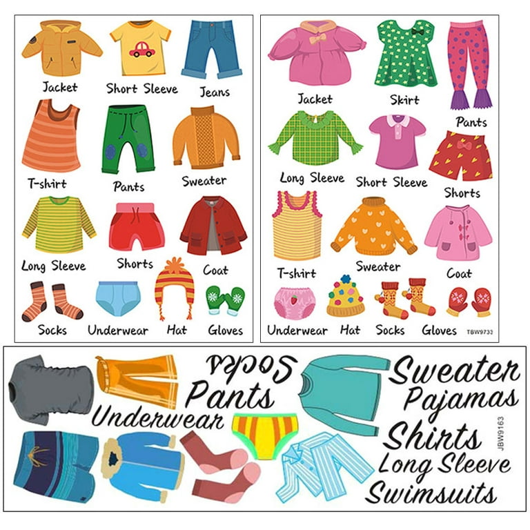 3 Sheets Dresser Clothing Decals Clothing Labels Wardrobe Sort Labels for  Boys Girls