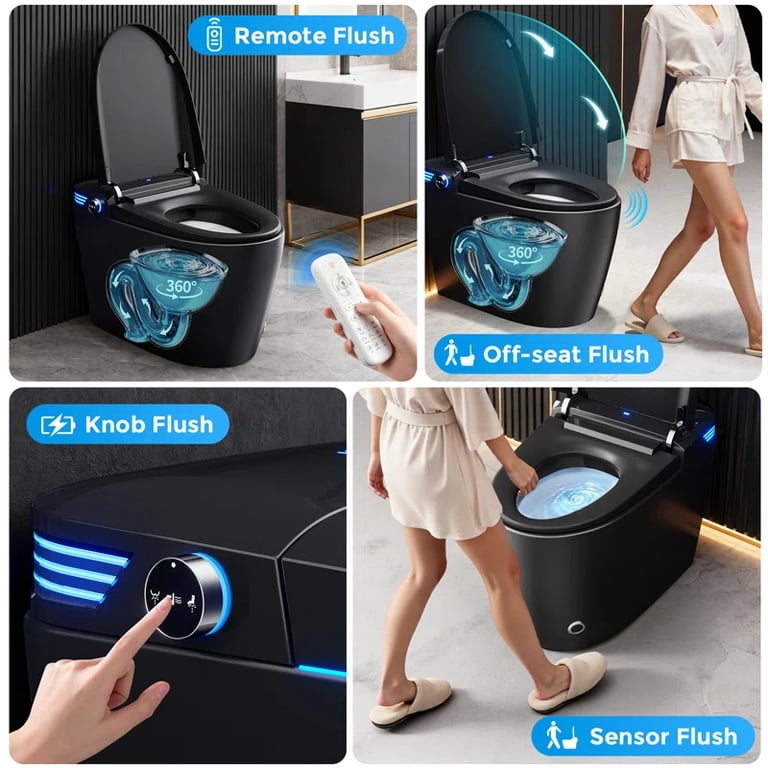 BCANHOME Black Smart Toilet with Tankless Bidet,One-piece Toilet