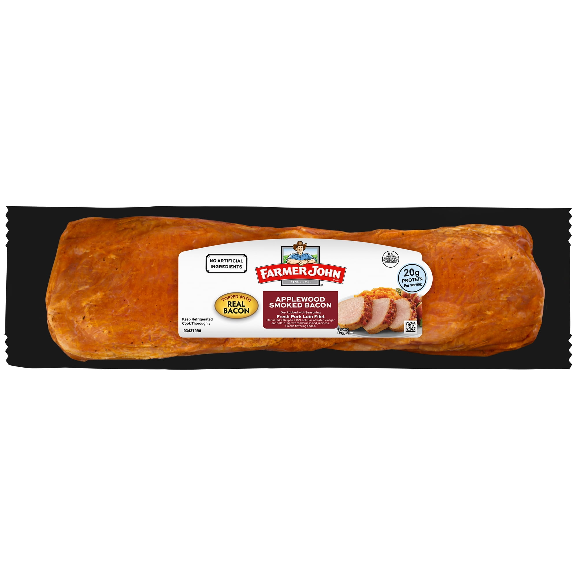 Farmer John Applewood Smoked Bacon Fresh Pork Loin Filet, 1-2.5 lb, 20 grams of Protein per 4 oz. serving
