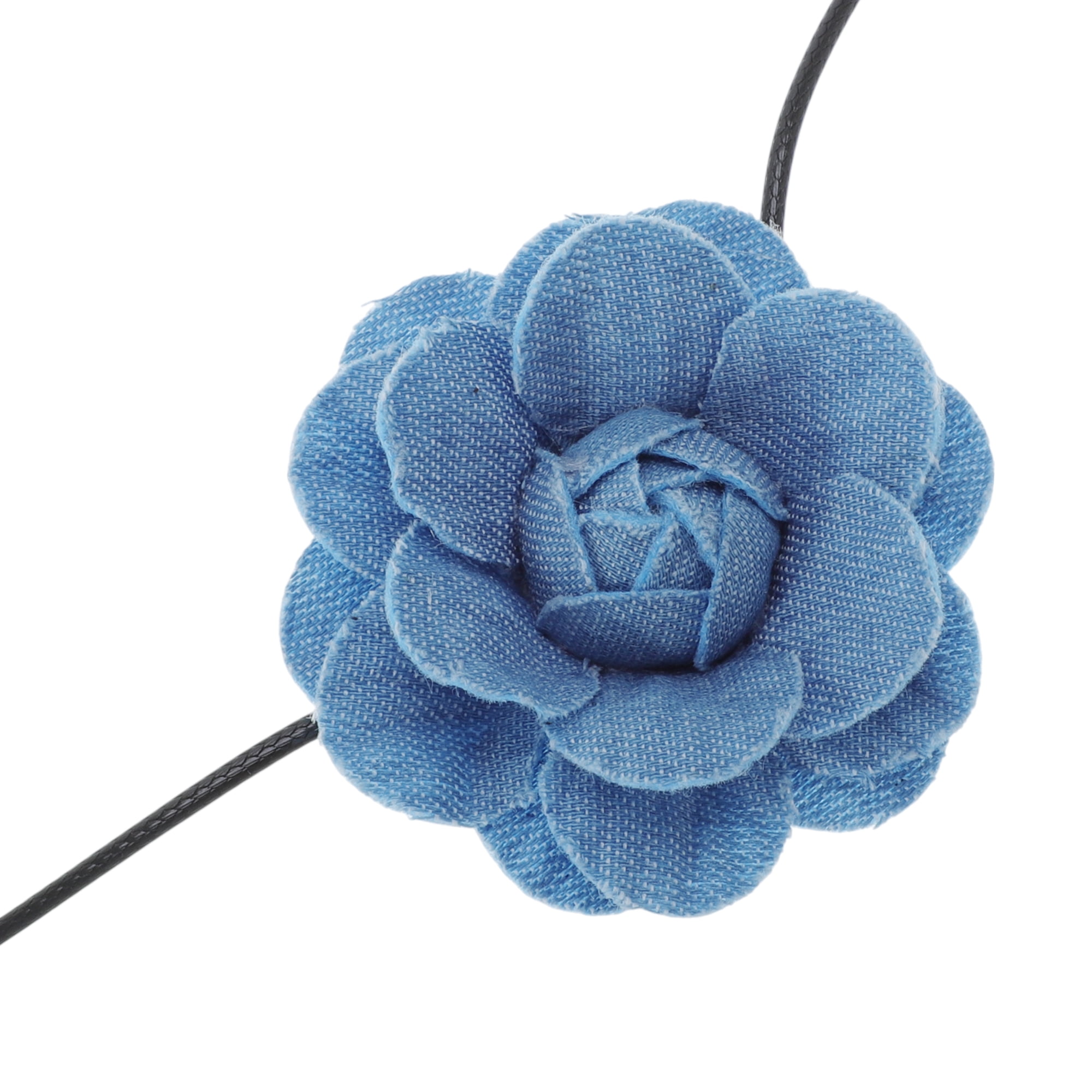 Unique Bargains Denim Flower Tie-Down Choker Necklace Light Blue 110cm