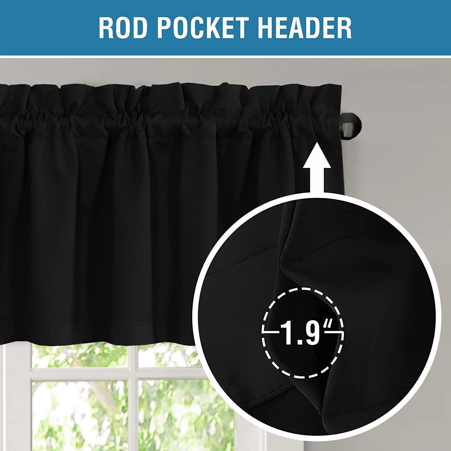 Blackout Curtain Valances for Kitchen Windows/Bathroom/Living Room/Bedroom Thermal Insulated Rod Pocket Valances for Windows, 2 Pack, 52" x 18"