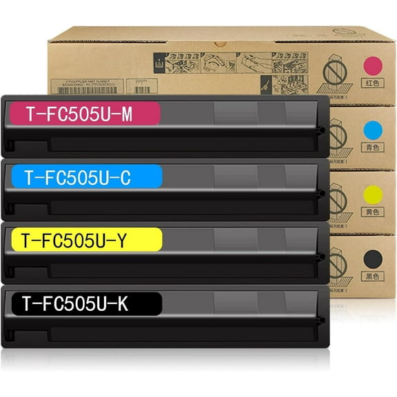 High Yield TFC505U T-FC505U Toner Cartridge T-FC505U-K T-FC505U-C T-FC505U-M T-FC505U-Y Replacement for Toshiba e-Studio 2505AC 3005AC 3505AC 4505AC 5005AC Printers.(4-Pack)