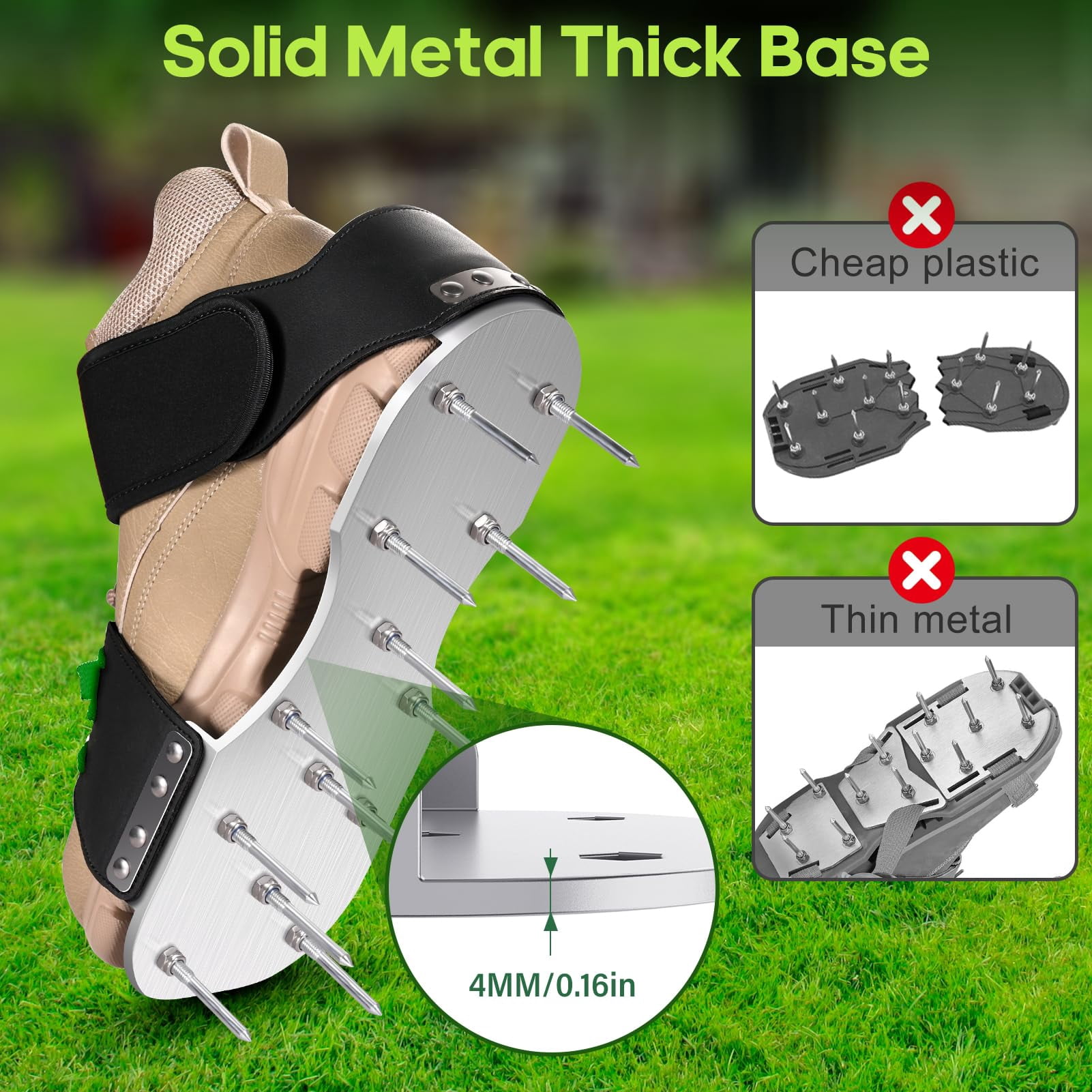 Aerator Shoes  Lawn For Grass With 3mm Metal Bottom Aeration Adaptable Straps Pre-assembled Aerating Bend-resistant Spikes Green