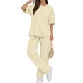 thumbnail image 2 of Sundazz Two Piece Sets for Women Summer Matching Lounge Sets Short Sleeve Tops and Wide Leg Pants Travel Vacation Outfits, 2 of 8