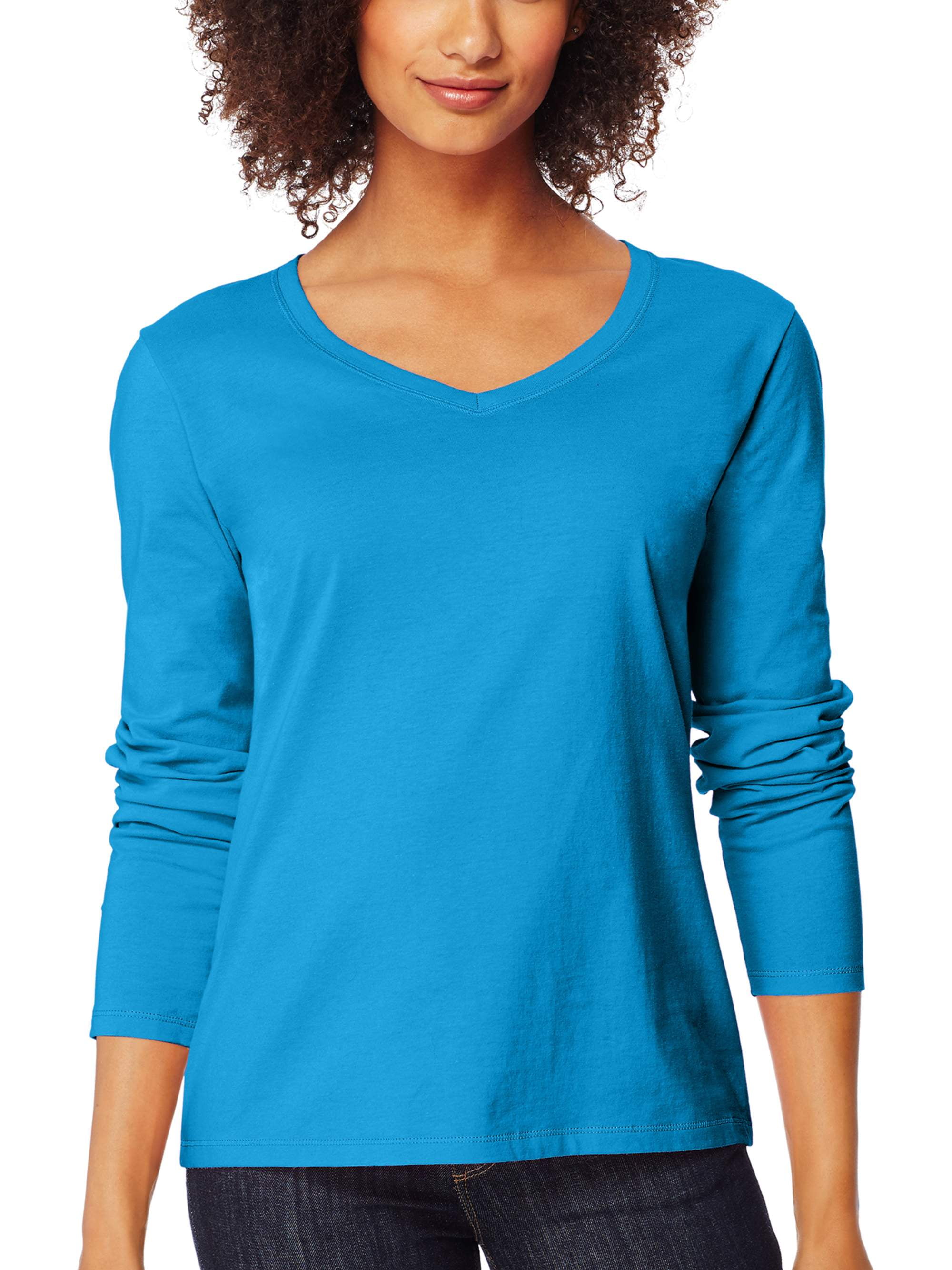 Hanes Women's Long Sleeve V-Neck Tee 