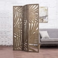 thumbnail image 3 of MyGift 3-Panel Brown Wood Room Divider, Tropical Palm Leaf Cutout Design, 3 of 6